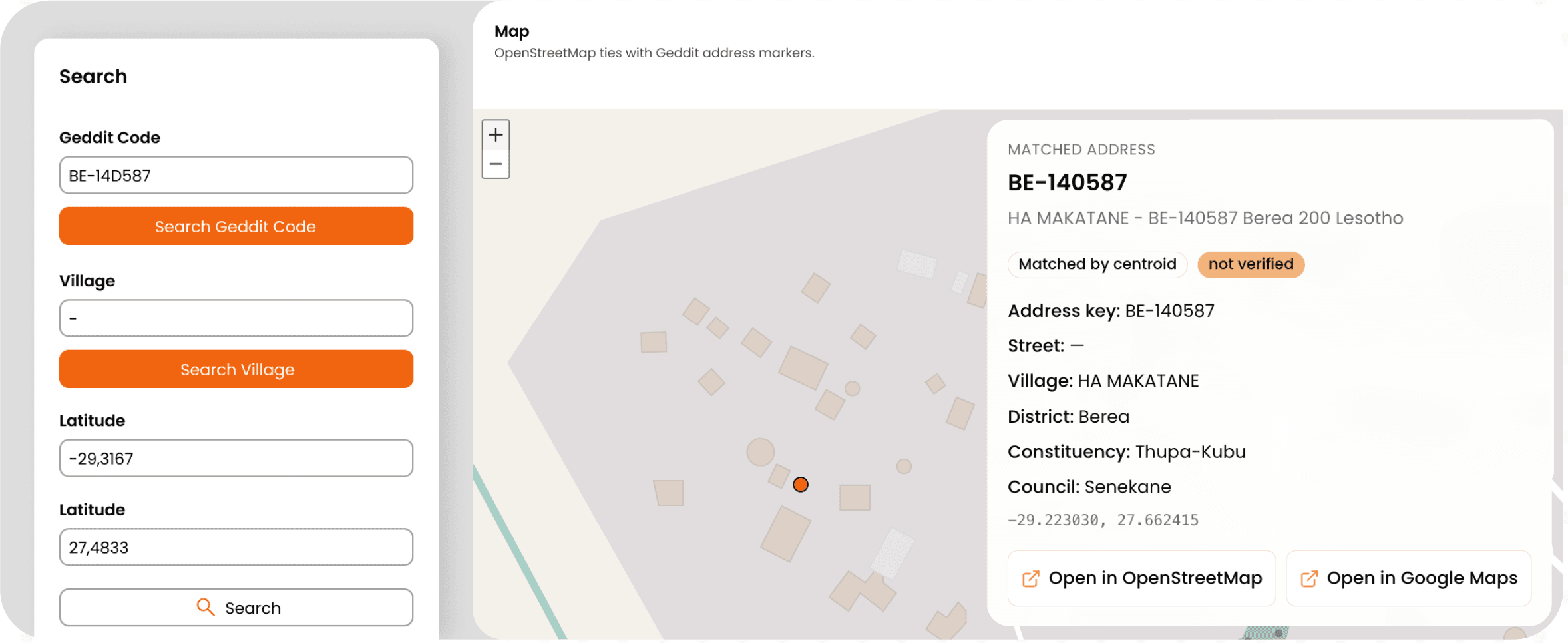 Geddit address search and matched address map